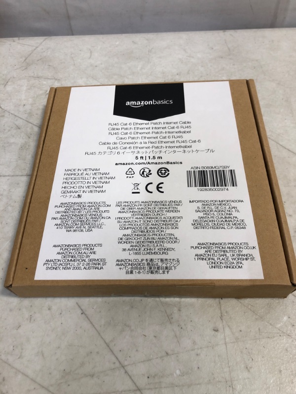 Photo 1 of Amazon Basics RJ45 Cat-6 Gigabit Ethernet Patch Internet Cable - 5 Foot-- Factory Seal
