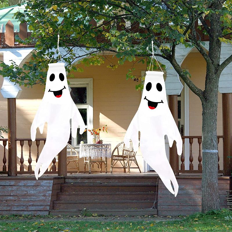 Photo 1 of  Hanging Ghost Halloween Decorations 43" 2 Pack, Cute Durable Halloween Windsocks Flag with Rotating Clip for Outdoor Indoor Tree Yard Patio Lawn Garden Holiday Party Supplies