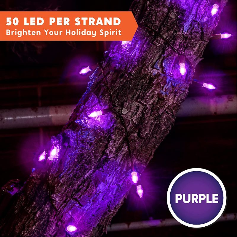 Photo 1 of 100 Counts Halloween LED Purple Green String Lights Total 34.6ft ,Battery Operated 2 Sets of 50-Count 17.3ft Purple Wire String Lights with 8 Modes for Indoor and Outdoor, Holiday Halloween Decoration
 2 Count 