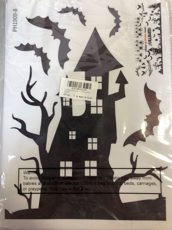 Photo 2 of 11 Sheets Halloween Wall Decals Vinyl Halloween Wall Stickers Large Removable Halloween Wall Clings Witch Bats Spider Halloween Stickers Halloween Wall Decor DIY Wall Art for Window Door Garage
