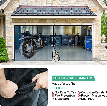 Photo 1 of 022 New Magnetic Garage Door Screen for 1 Car Garage, 8.3x7.15FT Garage Screen Door Kit, Garage Net Screen,Fiberglass Hands Free Mesh Screen Door-Easy to Install Factory seal 