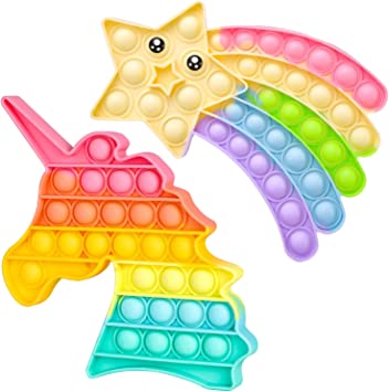 Photo 1 of HiUnicorn 2 Pack Unicorn & Star Pop Poppers Fidget Toys for Girls, Push Bubbles Rainbow Sensory Toys for Kids Keep Foucs and Relieve Stress, BPA Free Silicone Popping School Party Game Toys Gifts-- Factory Seal