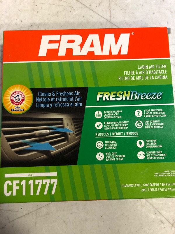 Photo 2 of 
FRAM Fresh Breeze Cabin Air Filter Replacement for Car Passenger Compartment w/ Arm and Hammer Baking Soda, Easy Install, CF11182 for Select Acura and Honda Vehicles
