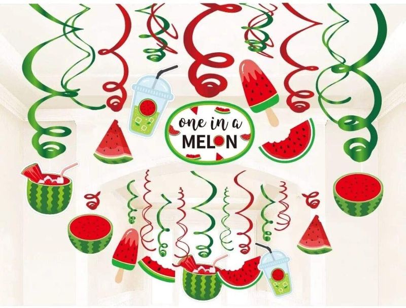 Photo 1 of 30Ct One In A Melon Watermelon Hanging Swirl Decorations - Summer Fruits Birthday Party Supplies Fan Decors
