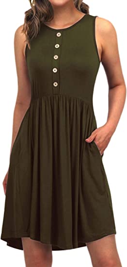 Photo 1 of EASYDWELL Sleeveless Casual Summer Flare Tshirt Dress with Pockets Sundresses for Women
Size S