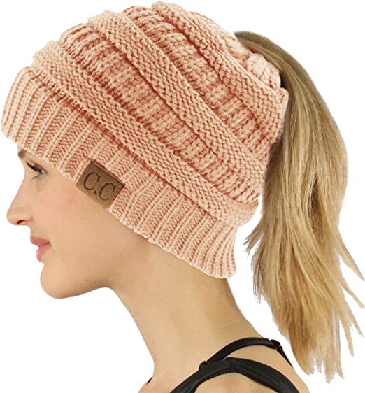 Photo 1 of C.C Exclusives Soft Stretch Cable Knit Messy Bun Ponytail Beanie Winter Hat for Women (MB-20A)
