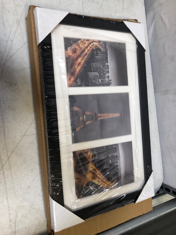 Photo 2 of 8x14 Collage Picture Frame Display 3-Opening 4x6 Pictures with Mat or 8x14 without Mat, Wall & Tabletop Picture Frames Classic Black Wooden Photo Frame with Stand(Match to Eiffel Tower Printed Artwork)
FACTORY SEALED