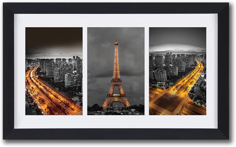 Photo 1 of 8x14 Collage Picture Frame Display 3-Opening 4x6 Pictures with Mat or 8x14 without Mat, Wall & Tabletop Picture Frames Classic Black Wooden Photo Frame with Stand(Match to Eiffel Tower Printed Artwork)
FACTORY SEALED