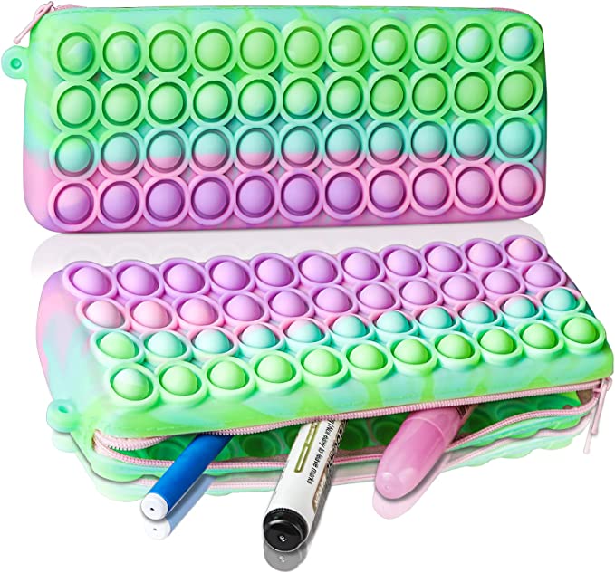 Photo 1 of ATESSON Bubble Popping Pencil Case, Sensory Silicone Pencil Case Stationery Storage Bag, Kids Decompression Toy, Office Stationery Organizer, Anti-Anxiety Toy for Kids Adults (Purple Green)