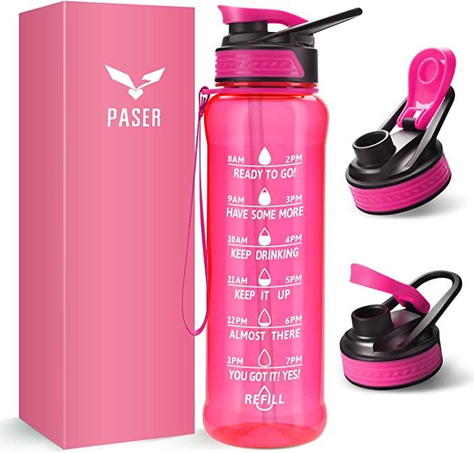 Photo 1 of PASER 24/32 Oz Motivational Water Bottle with Time to Drink, Removable Straw and Time Marker, BPA Free, Flip Lid, Leakproof Water Jug for School Office Fitness Outdoor Sports