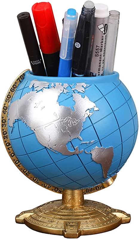 Photo 1 of Mini  Globe Pen Holder Desk Organizer Decorative Resin Classic Vintage Pen Holder for Staircase School Blue