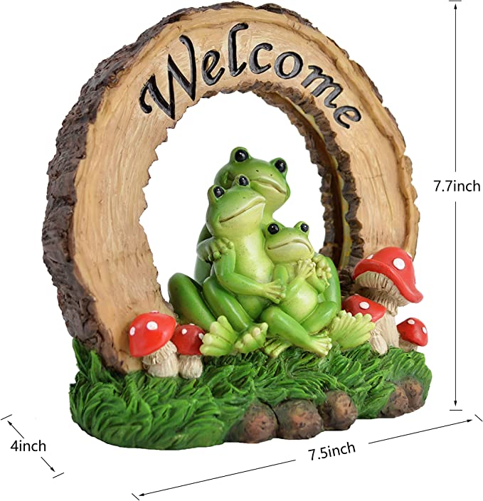 Photo 2 of Elfengarden Welcome Frogs Solar Powered LED Outdoor Decor Garden Light - Cute Frog Animal Sculpture with Solar LED Lights for Indoor Outdoor Fall Decorations - Patio Yard Lawn Ornaments Gift