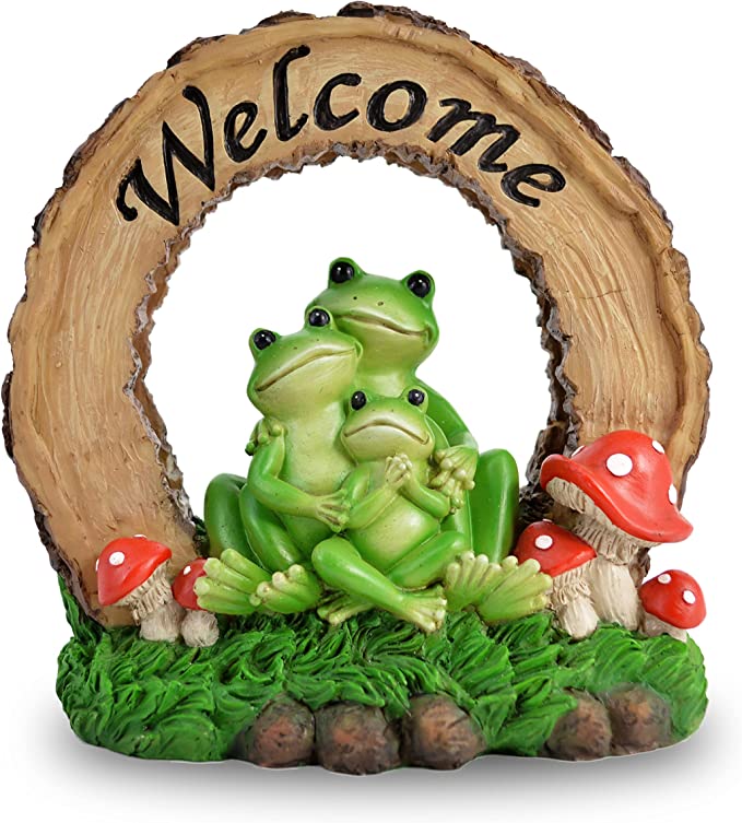 Photo 1 of Elfengarden Welcome Frogs Solar Powered LED Outdoor Decor Garden Light - Cute Frog Animal Sculpture with Solar LED Lights for Indoor Outdoor Fall Decorations - Patio Yard Lawn Ornaments Gift