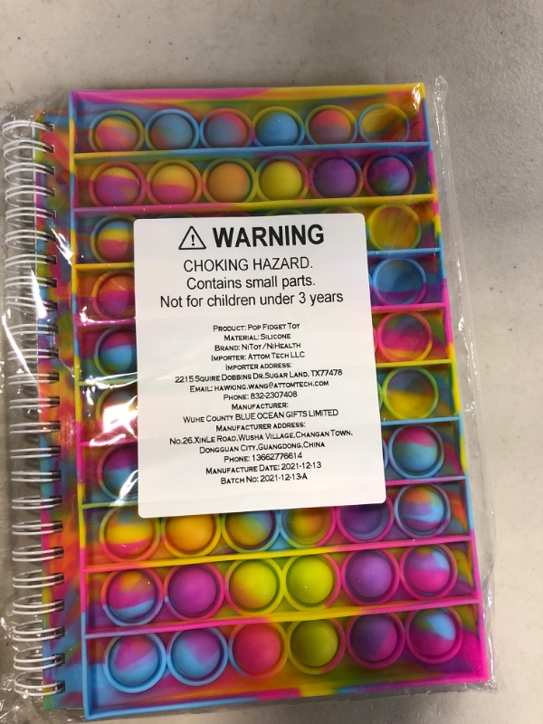 Photo 3 of NiToy Fidget Spiral Notebook Push Pop Bubble Toy, A5 Journal 80 Sheets Silicone Popper Cover Notepad for Children & Adults Stress Anxiety Relief Sensory Squeeze Toy Writing Pad (Tie-Dye Candy Colors)