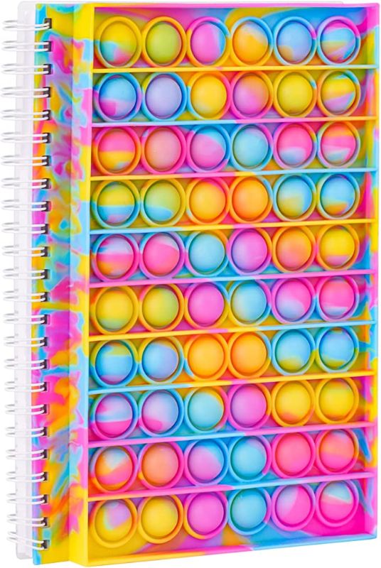 Photo 1 of NiToy Fidget Spiral Notebook Push Pop Bubble Toy, A5 Journal 80 Sheets Silicone Popper Cover Notepad for Children & Adults Stress Anxiety Relief Sensory Squeeze Toy Writing Pad (Tie-Dye Candy Colors)