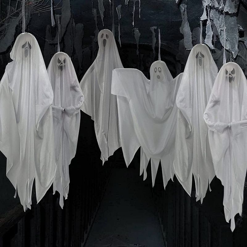 Photo 1 of 10 Pack 27.5" Halloween Hanging Ghosts for Halloween Party Decorations, Cute Flying Ghost for Front Yard Patio Lawn Garden Outdoor Tree Décor and Holiday Porch Haunted House Indoor Decoration FACTORY SEALED