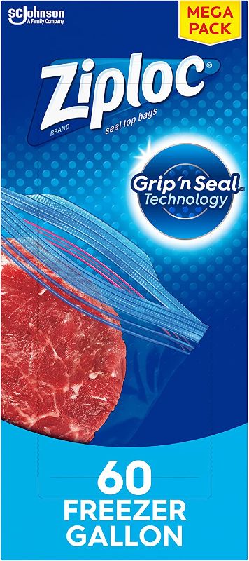 Photo 1 of Ziploc MEDIUM Food Storage Freezer Bags, Grip 'n Seal Technology for Easier Grip, Open, and Close, 60 Count
FACTORY SEALED, BOX DAMAGED DUE TO SHIPPING