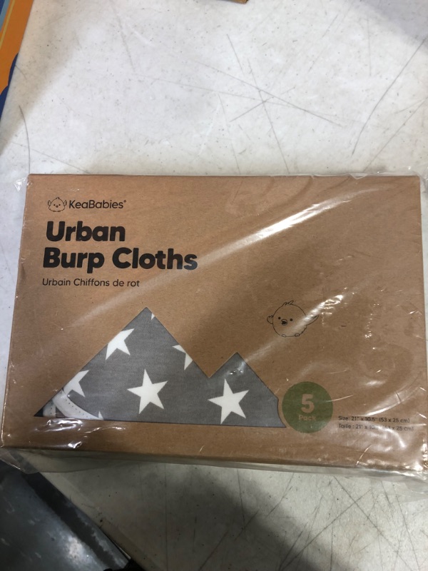 Photo 2 of  FACTORY SEALED - 5-Pack Organic Burp Cloths for Baby Boys and Girls - Ultra Absorbent Burping Cloth, Burp Clothes, Newborn Towel - Milk Spit Up Rags - Burpy Cloth Bib for Unisex, Boy, Girl - Burp Cloths (Grayscape)
