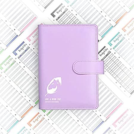 Photo 1 of TDD A6 PU Leather Binder, with 8 Binder Bags, 12 Expense Budget Sheets, 2 26-Letter Category Labels, Self-Adhesive Writable 1 Ruler, Binders Money-Saving Cash Envelopes System (Purple)
