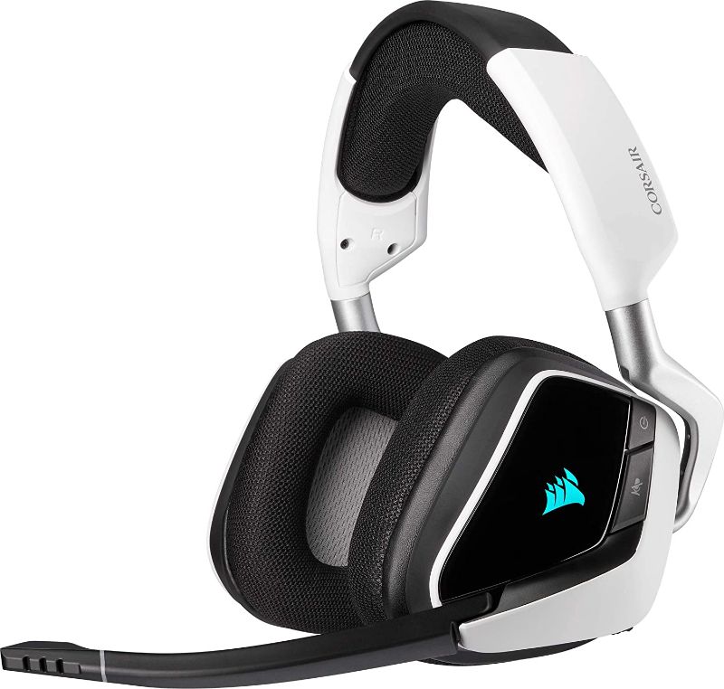 Photo 1 of Corsair VOID ELITE RGB Wireless Gaming Headset (7.1 Surround Sound, Low Latency 2.4 GHz Wireless, 40ft Wireless Range, Customisable RGB Lighting, Durable Aluminium with PC, PS4 Compatibility) - White
