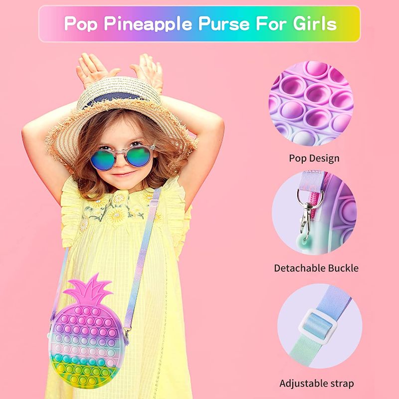 Photo 1 of  Pop Pineapple Purse Bag Fidget Toys Girls, Big Rainbow Silicone Pop Fidget Bag,Colorful Push Bubble Stress Relief Sensory Toys, Fidget Purse Kids, Handbag Birthday Gifts Girls Women 10Inch