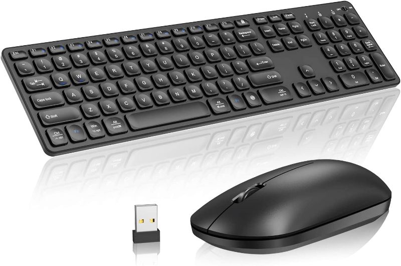 Photo 1 of Wireless Keyboard and Mouse Combo, CHESONA 2.4GHz Silent Slim Compact Full Size Low Profile Keyboard and Mouse Set with Numeric Keypad for Windows, Laptop, Notebook, PC, Desktop, Computer, Black
