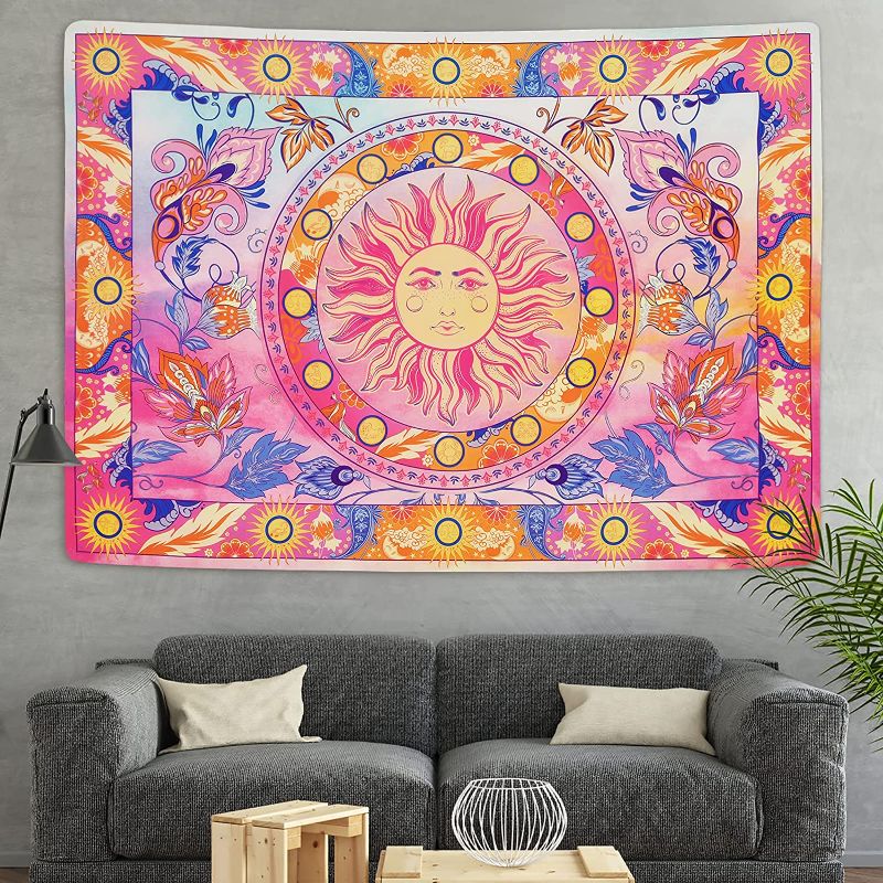 Photo 1 of Burning Sun Tapestry Flower Vines Tapestries Vintage Floral Tapestry Mystic Tapestry Hippie Tapestry Wall Hanging for Room(Pink, 70.9 x 92.5 inches)
