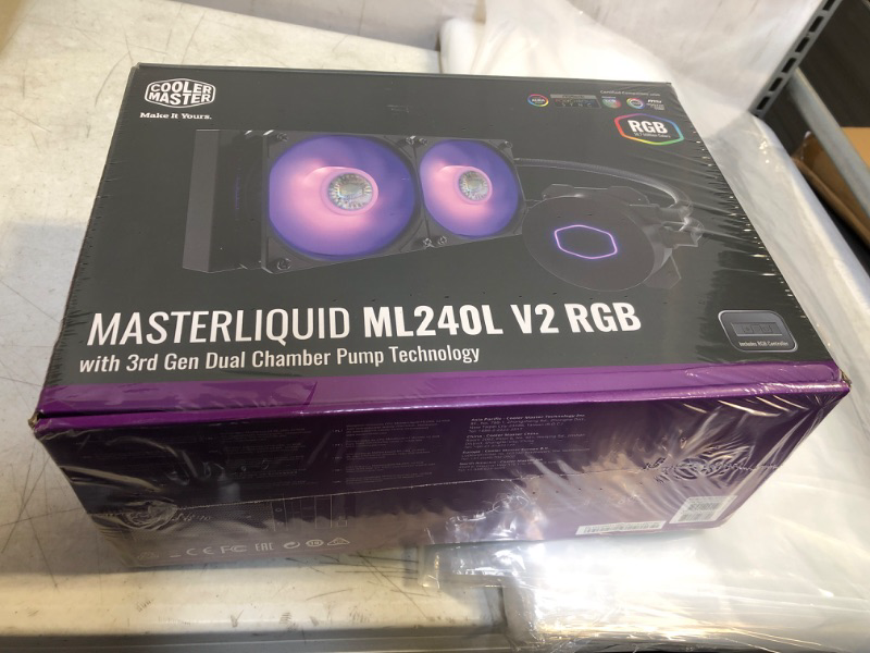 Photo 2 of CoolerMaster MasterLiquid ML240L RGB V2, Close-Loop AIO CPU Liquid Cooler, 3rd Gen Dual Chamber Pump, 240 Rad, SickleFlow 120mm PWM, RGB Lighting for AMD Ryzen AM5/AM4/Intel LGA1700*/1200/115X
