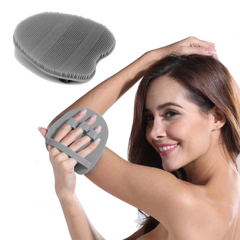 Photo 1 of  Silicone Body Cleansing Brush Shower Scrubber Bath Exfoliating Glove SPA Massage Soft Bristles, for Sensitive and all Kind Skins (Gray) PACK OF 2