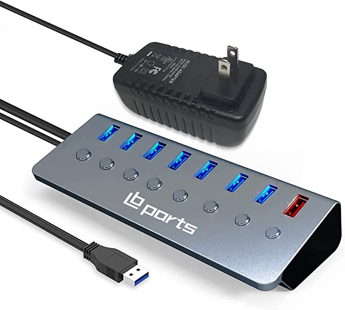 Photo 1 of USB 3.0 hub 8 Port PC Laptop External Multiport USB hub 1 Intelligent Charging Port + 7USB 3.0 Data Ports with a Separate On/Off, 1m Cable 5V/3A Power Supply Adapter, for Mac, iMac and Other Devices
