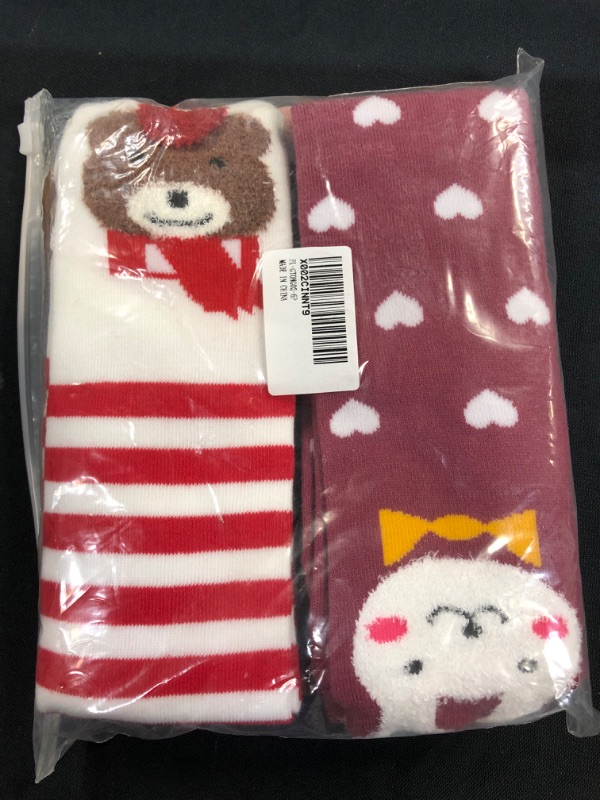 Photo 2 of Flanhiri Kids Toddler Girls Knee High Socks Cartoon Animal Warm Cotton Stockings
