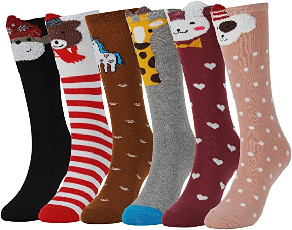 Photo 1 of Flanhiri Kids Toddler Girls Knee High Socks Cartoon Animal Warm Cotton Stockings
