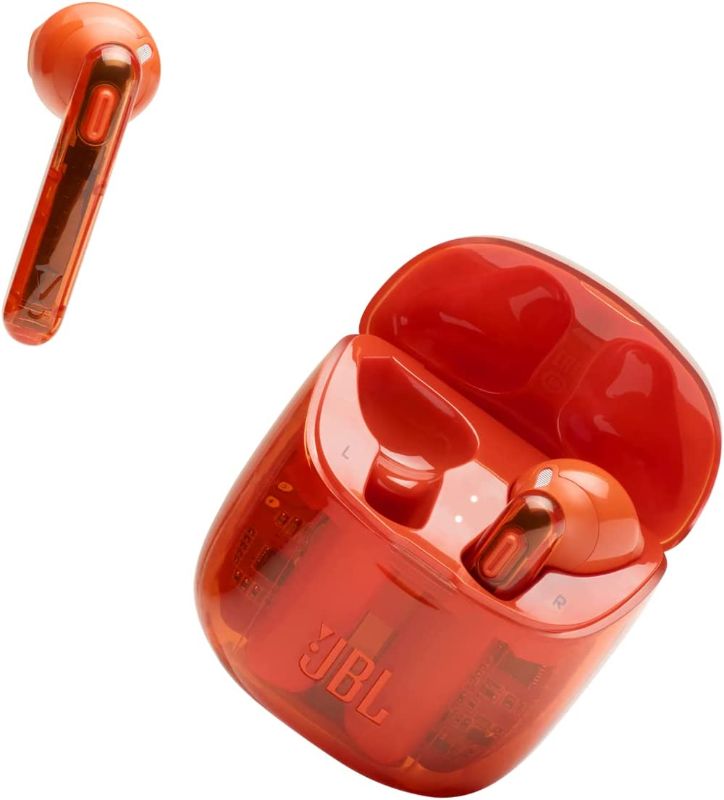 Photo 1 of JBL Tune 225TWS True Wireless Earbud Headphones - JBL Pure Bass Sound, Bluetooth, 25H Battery, Dual Connect, Native Voice Assistant (Ghost Orange) FACTORY SEALED 
