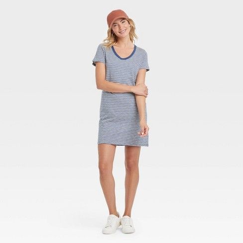 Photo 1 of Women's Short Sleeve T-Shirt Dress - Universal Thread™ Blue Striped large

