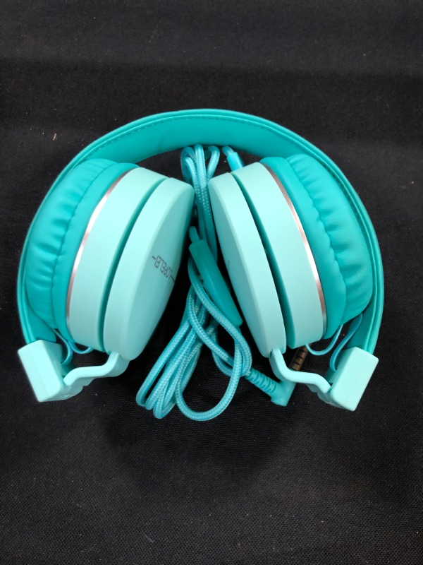 Photo 2 of LORELEI L-01 On-Ear Kids Headphones with Microphone, Lightweight Folding Stereo Bass Headphones with 1.5M No-Tangle Cord, Portable Wired Headphones for School/Trip/Plane(Mint-Green)
