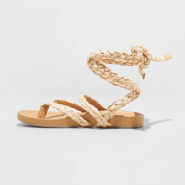 Photo 1 of Women's Ria Raffia Lace-Up Sandals - Universal Thread Beige 6
