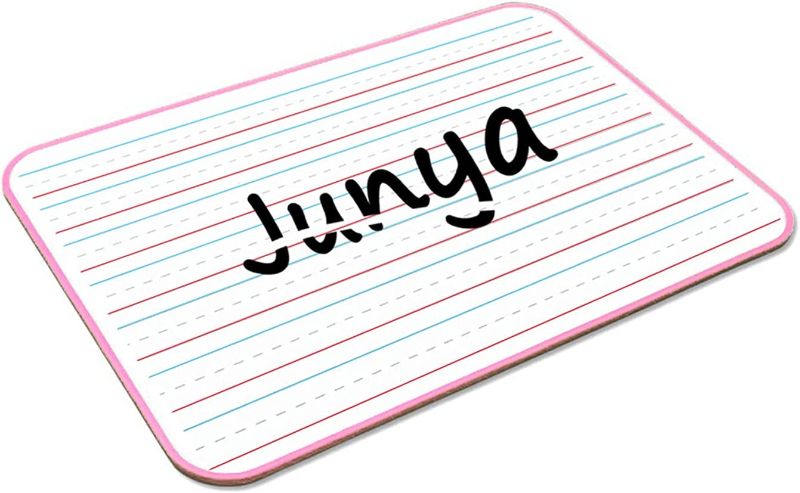 Photo 1 of Small White Board for Kids, Junya Small Lined Board(11.8 x 8.3inch), Ruled Dry Erase Lapboard Double Sided, Dry Erase Board for Home Online Teaching, Light Weight Kids Learning Writing Board (Pink)
