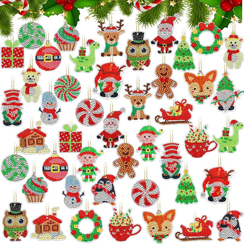 Photo 1 of 48 Pieces Christmas Diamond Painting Keychain 5D DIY Diamond Painting Kits Christmas Diamond Art Crafts Hanging Ornaments for Kids Christmas Crafts Family Decor (Gnome Style)
