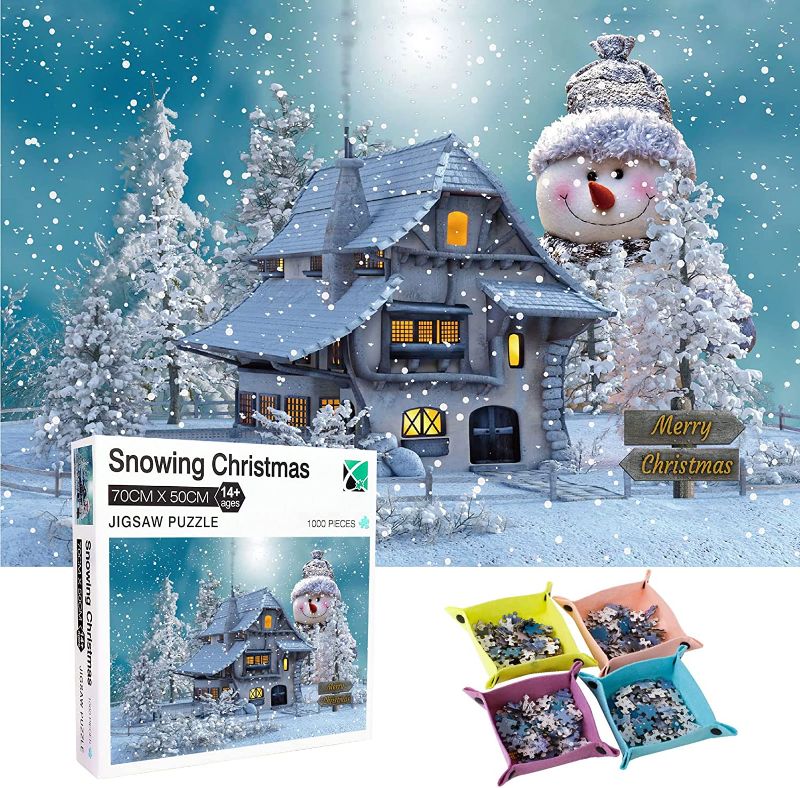 Photo 1 of Jigsaw Puzzles for Adults 1000 Piece - Snowing Winter Puzzles with 4 Storage Box Thick Puzzle for Kids-Teens-Elder,Pieces Fit Together Perfectly Letter On Back Size:70x50CM(27.56x19.69in)
