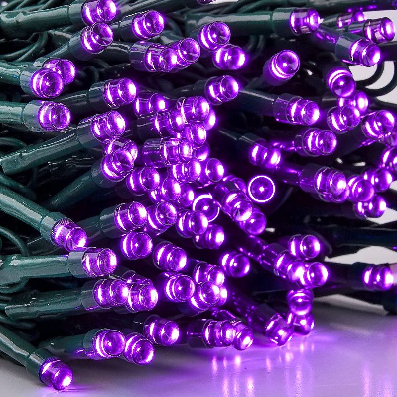 Photo 2 of JOIEDOMI 100 LED Purple Halloween String Lights with 8 Modes 32.4FT Green Wire for Indoor Outdoor Holiday Décor Halloween Event Decoration, Tree, Eaves, Haunted House Theme Party
