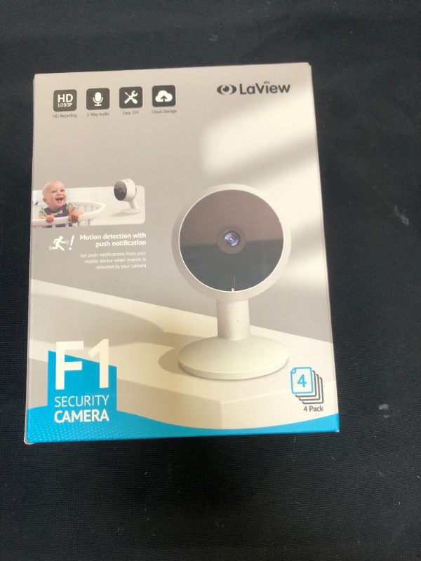 Photo 2 of LaView Security Cameras 4pcs, Home Security Camera Indoor 1080P, Wi-Fi Cameras Wired for Pet, Motion Detection, Two-Way Audio, Night Vision, Phone App, Works with Alexa, iOS & Android & Web Access FACTORY SEALED 
