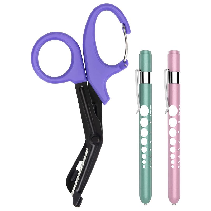Photo 1 of 3-Pack Trauma Shears and Pen Light for Nurses, LED Medical Penlights with Pupil Gauge, Medical Bandage Scissors with Carabiner-7.5" Surgical Scissors for Nurses, Doctors, Nursing Students, EMT
