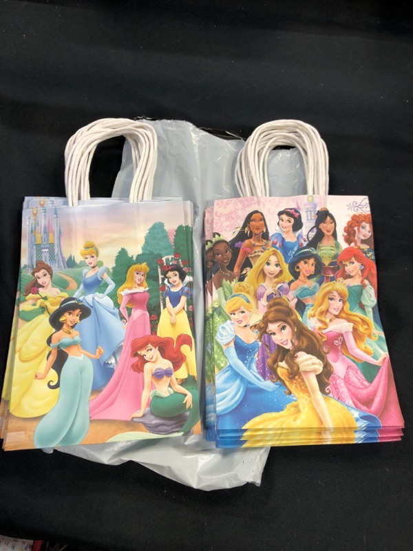 Photo 2 of 16 Pack Princess Party Bags paper bags, Princess Fans Bags for Kids Birthday,Candy Treat Bags for Boys Girls Princess Birthday Party Supplies
