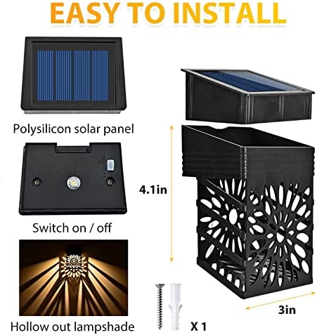 Photo 1 of Solar Deck Lights, 8 Packs Hollow Out Flower Fence Solar Lights Outdoor Waterproof, Wireless LED Solar Lights for Fence, Patio, Front Door, Stair, Yard, Warm White…
