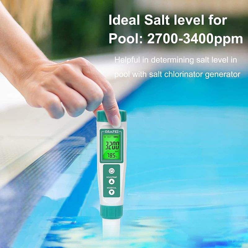 Photo 2 of ORAPXI Salt Water Pool Tester Professional Salinity Meter for Sodium Chloride Swimming Pool and Spa Salt Tester Range 0-9000ppm ( BOX HAS MINOR DAMAGE ) 
