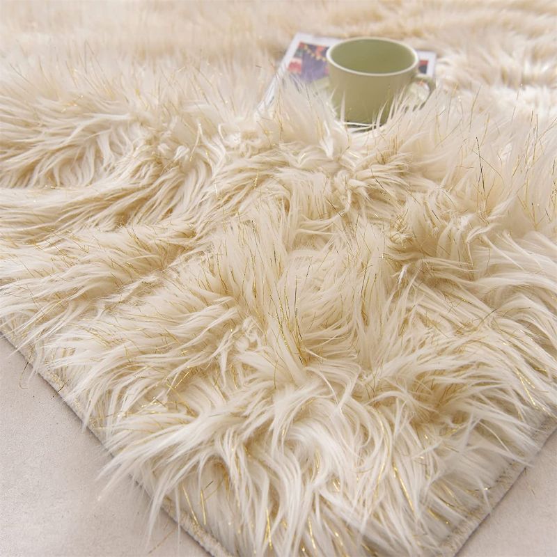 Photo 1 of A Nice Night Shaggy Fluffy Faux Fur Area Rug,with Twinkle Glitter Tinsel Fur Luxurious Carpet Rugs, for Nursery Rug, Sofa, Chair Couch Cover, Luxury Bed Side Plush Carpets (5x 8ft, White)
