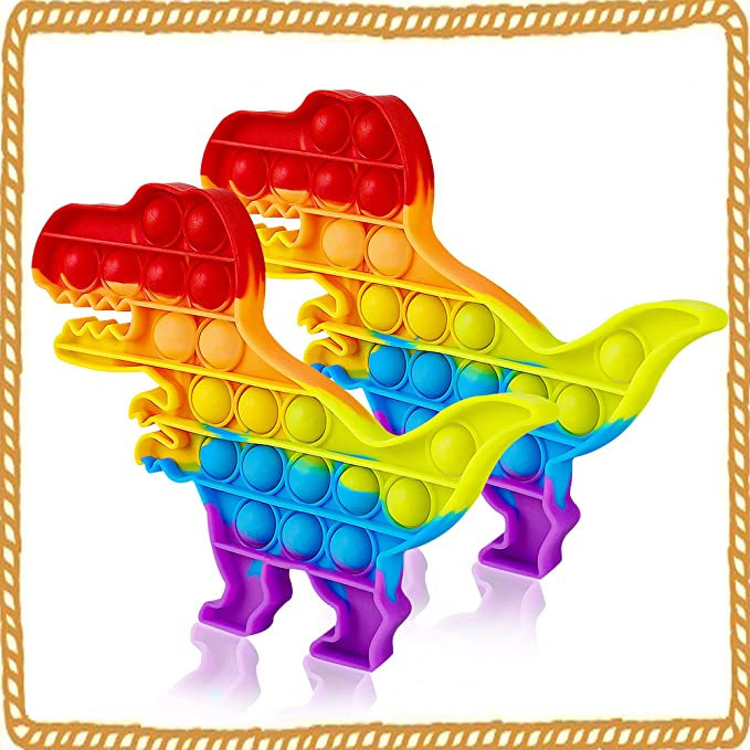 Photo 1 of 2 Packs Pop Poop Toy, Dinosaur Sensory Anxiety Stress Relief Satisfying ADHD Cheap Bubble Popper Po Set, Rainbow Poppop