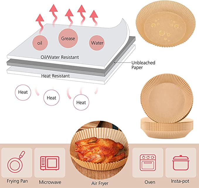 Photo 1 of Air Fryer Disposable Paper Liner - Non-stick Natural Parchment Round Sheets, Water-proof, Oil-proof Mat For Baking Roasting Microwave Oven Pans
