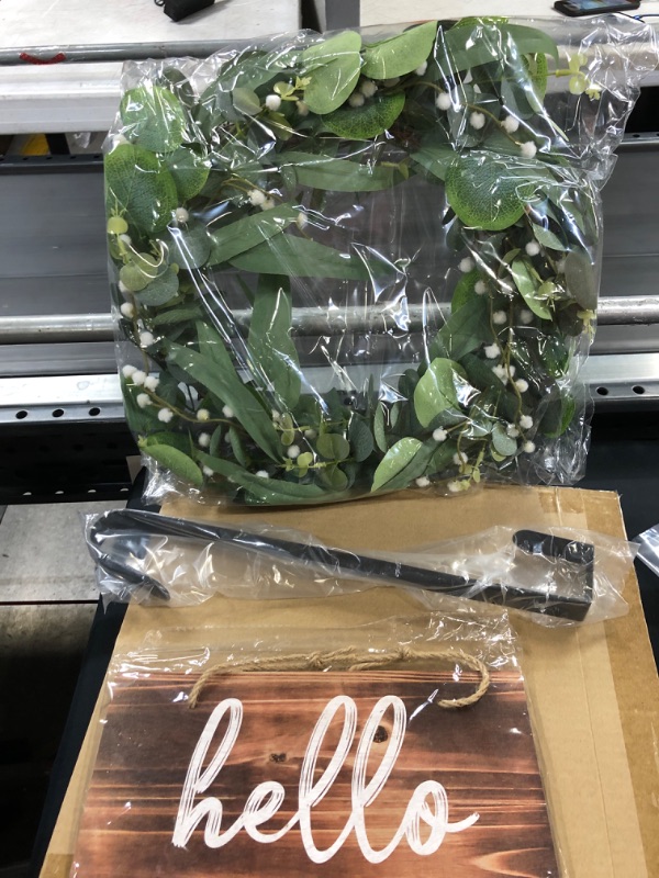 Photo 1 of 20 Inch Green Eucalyptus Wreath, Artificial Festive Wreath for Front Door, Ideal Spring & Summer Decorating for Indoor & Outdoor, All Year Round Using 