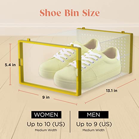 Photo 2 of 6-Pack Shoe Storage Boxes, Shoes Organizer for Closet, Clear Plastic Stackable Shoe Containers in 7 Sizes/Colors, Clear Shoe Boxes Stackable & Foldable for Sneaker Storage, Fits Shoes up to Size 10